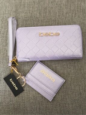 Bebe Quilted Metallic Lilac Zip Wallet with Card Holder Brand New MSRP $59